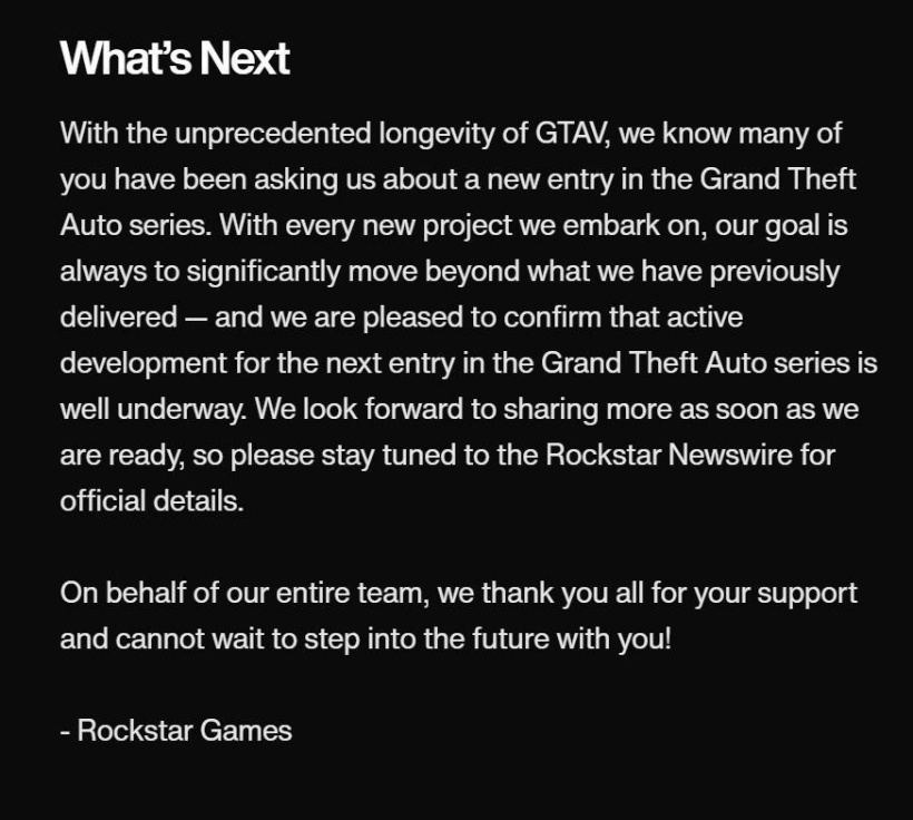 R星官方首次确认新作《GTA 6》开发“进展顺利”
