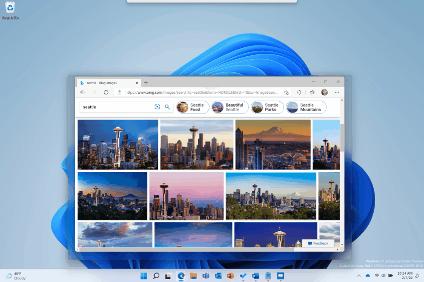 微软Win11预览版Snap多任务体验：新的视觉UI和动画改进