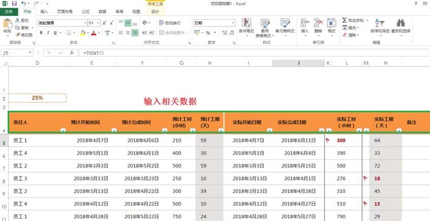 Excel表格制作项目跟踪器的方法