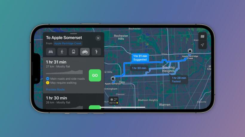 苹果地图新增支持美国芝加哥、底特律和其他城市骑行路线，iOS 14/15 用户可用