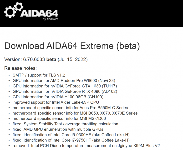 AIDA64 现已支持英伟达 RTX 4090、AMD 600 系列 AM5 平台
