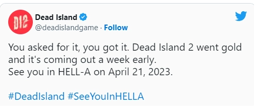 反向跳票：《死亡岛 2》宣布制作完成，4 月 21 日全平台发售