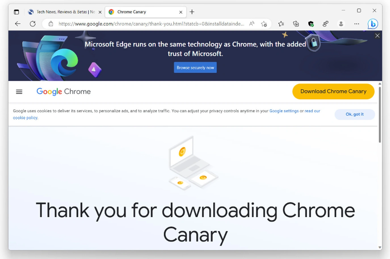 微软在谷歌 Chrome 浏览器官网注入全尺寸广告，希望用户留在 Edge