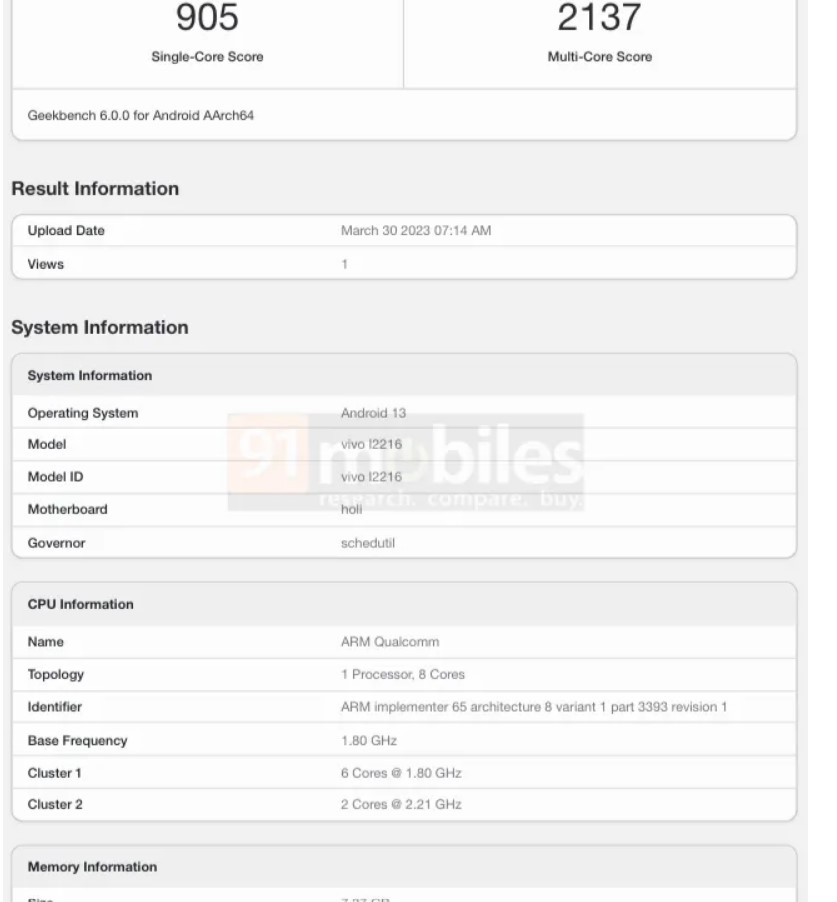 iQOO Z7x 手机全球版已通过 Geekbench 认证，搭载骁龙 695