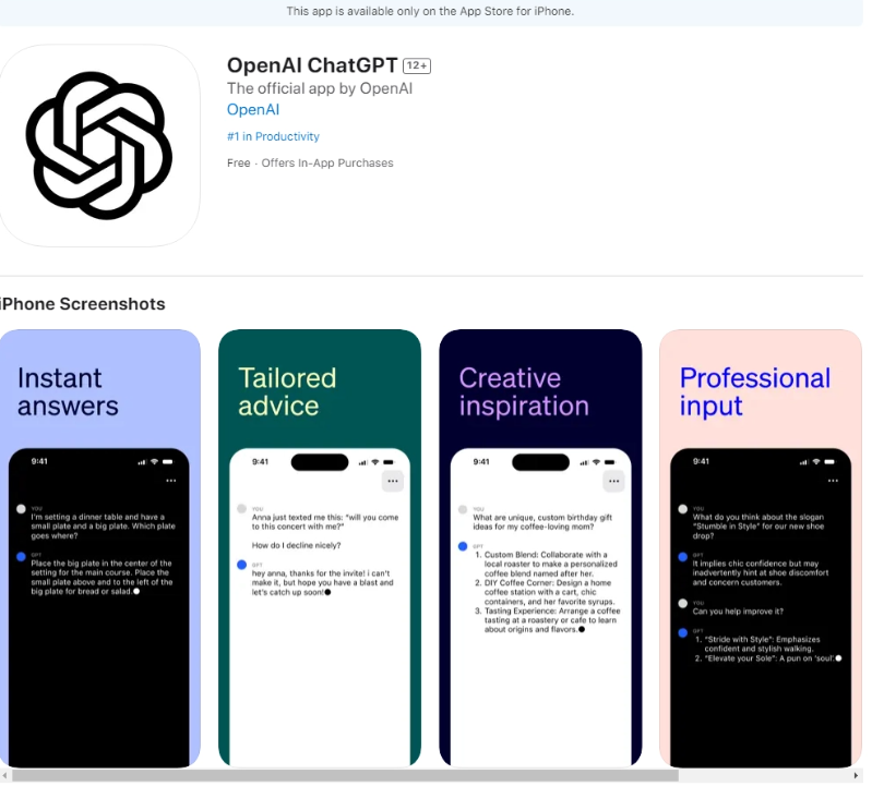 OpenAI 官方 AI 聊天机器人 ChatGPT 上架 App Store