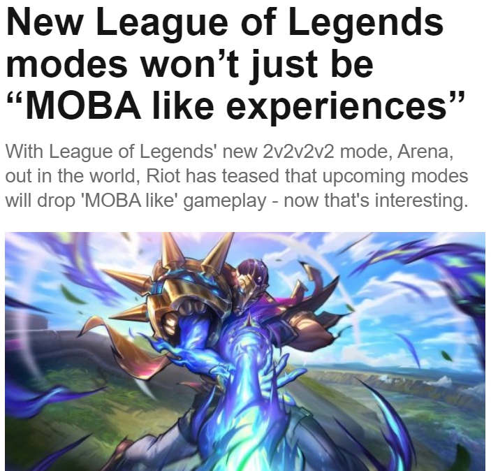 《英雄联盟》模式产品负责人：拳头正试图摆脱“MOBA”模式，希望有更多新类型