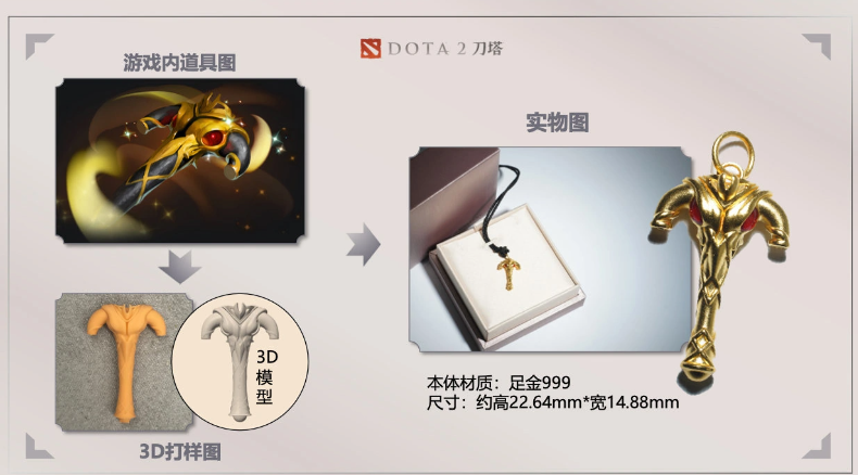 《DOTA2》推出十周年主题周边“黑皇杖金坠”：足金 999 材质，1999 元