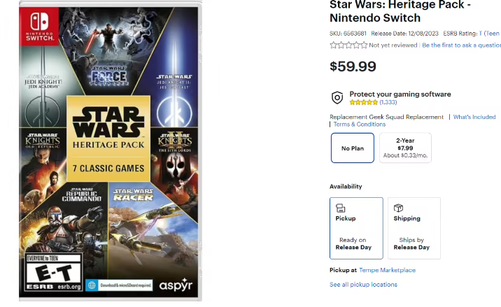 任天堂《星球大战》遗产包 12 月 8 日发售实体版，60 美元