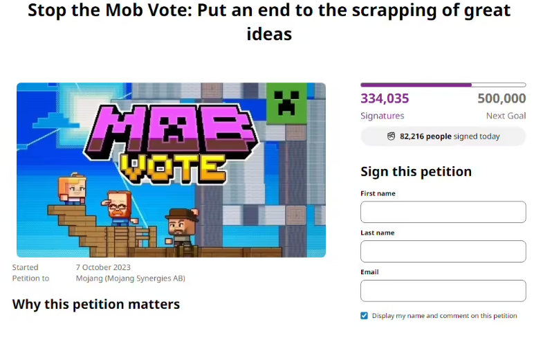 超 33 万玩家请愿，希望《我的世界》游戏终止 Mob Vote 投票活动