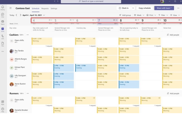 微软 Teams Shift 新功能：帮管理人员更合理安排员工排班