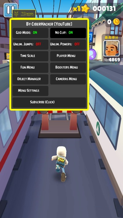 地铁跑酷2.37.0黑客菜单截图